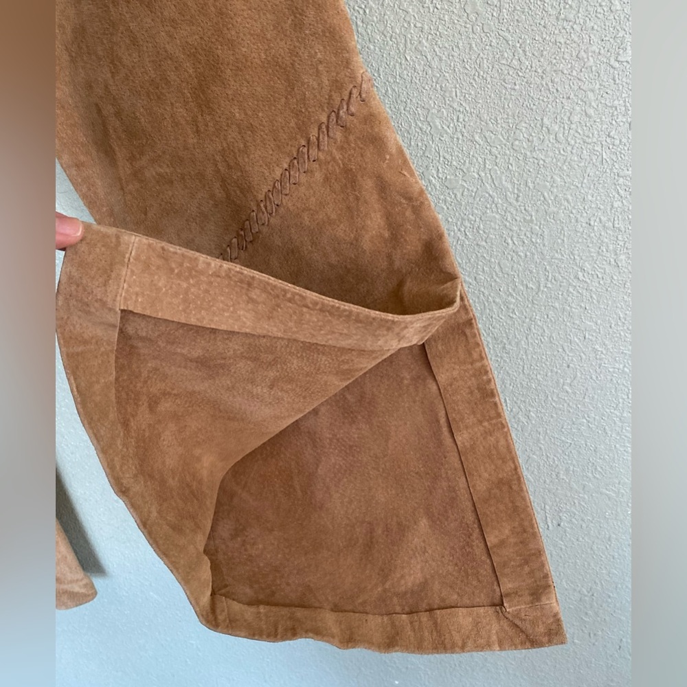 Womens Native American Wilson Leather Suede Fringe Vest Tan Outfit XL 14 - Picture 13 of 16